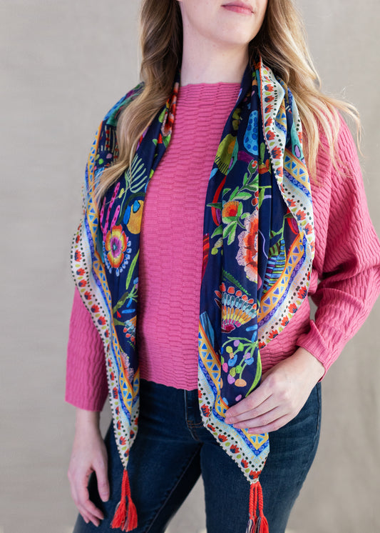 Farout Square Silk Scarf | Johnny Was