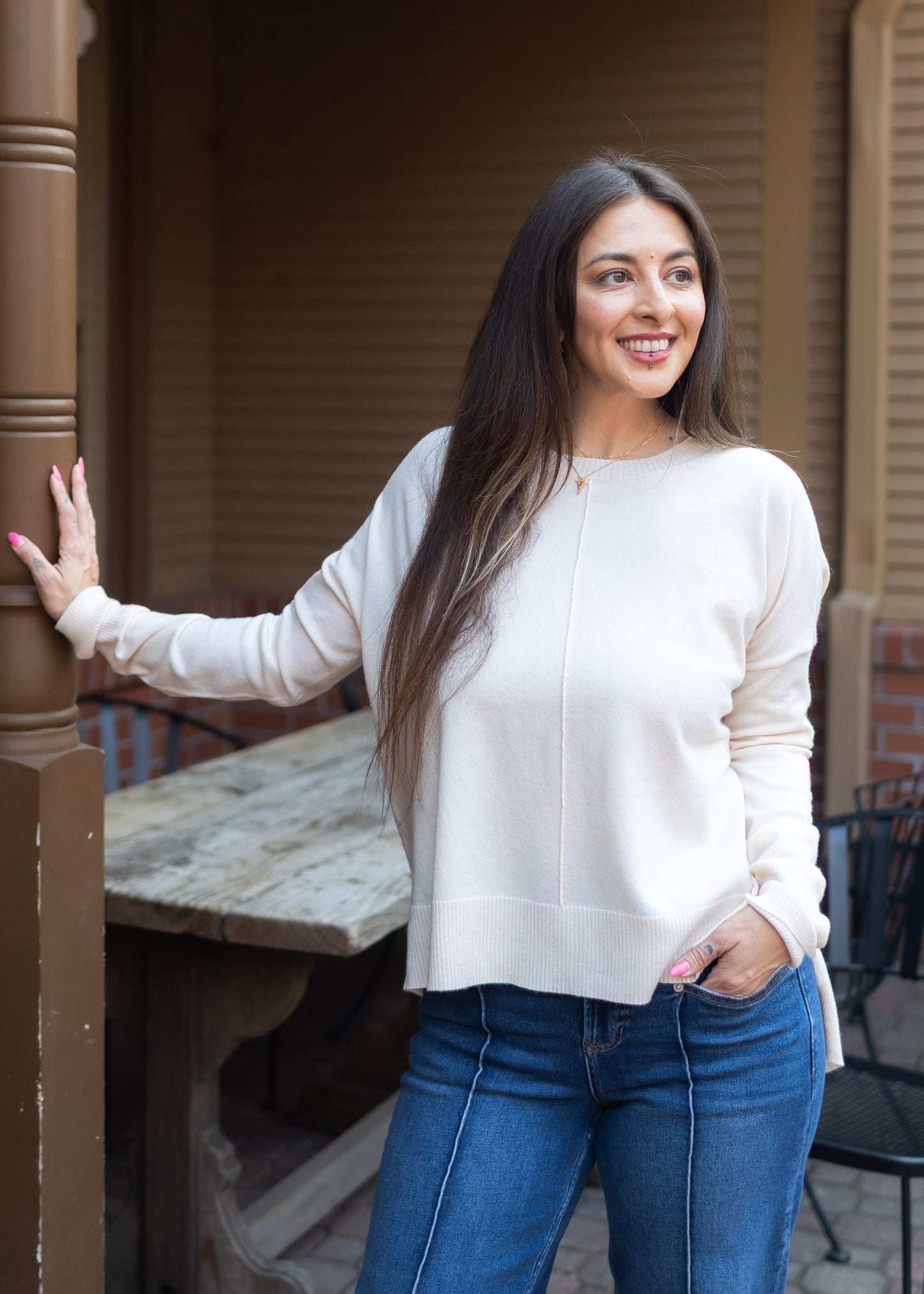 Wagner Crew Neck Sweater in Ecru | Kerisma