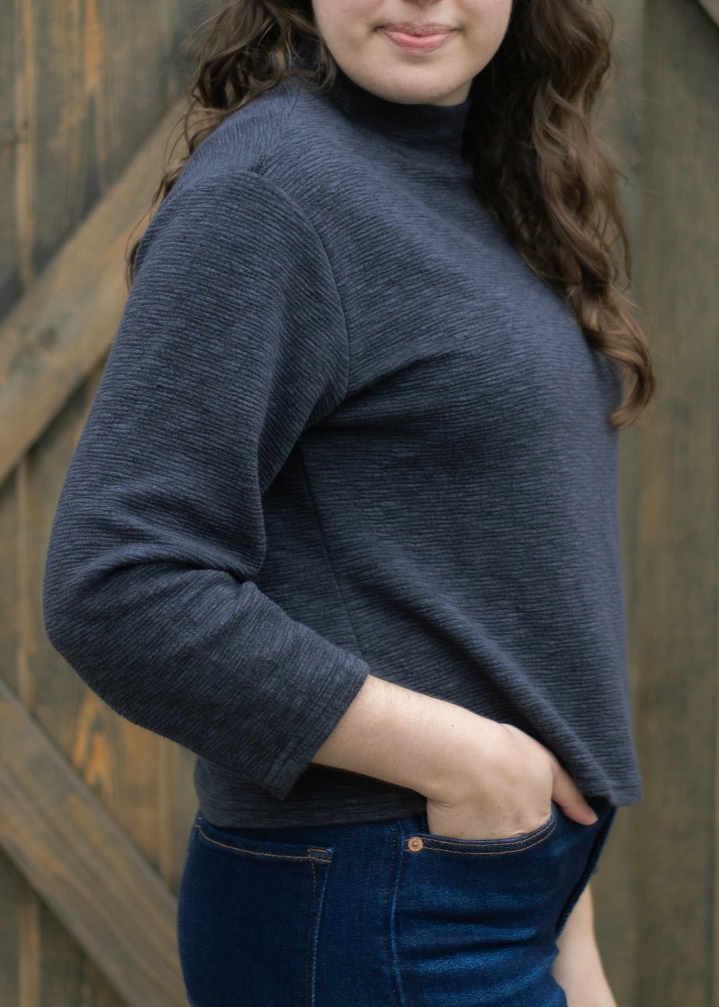 Crimped Mock Neck Top in Iron | Cut•Loose