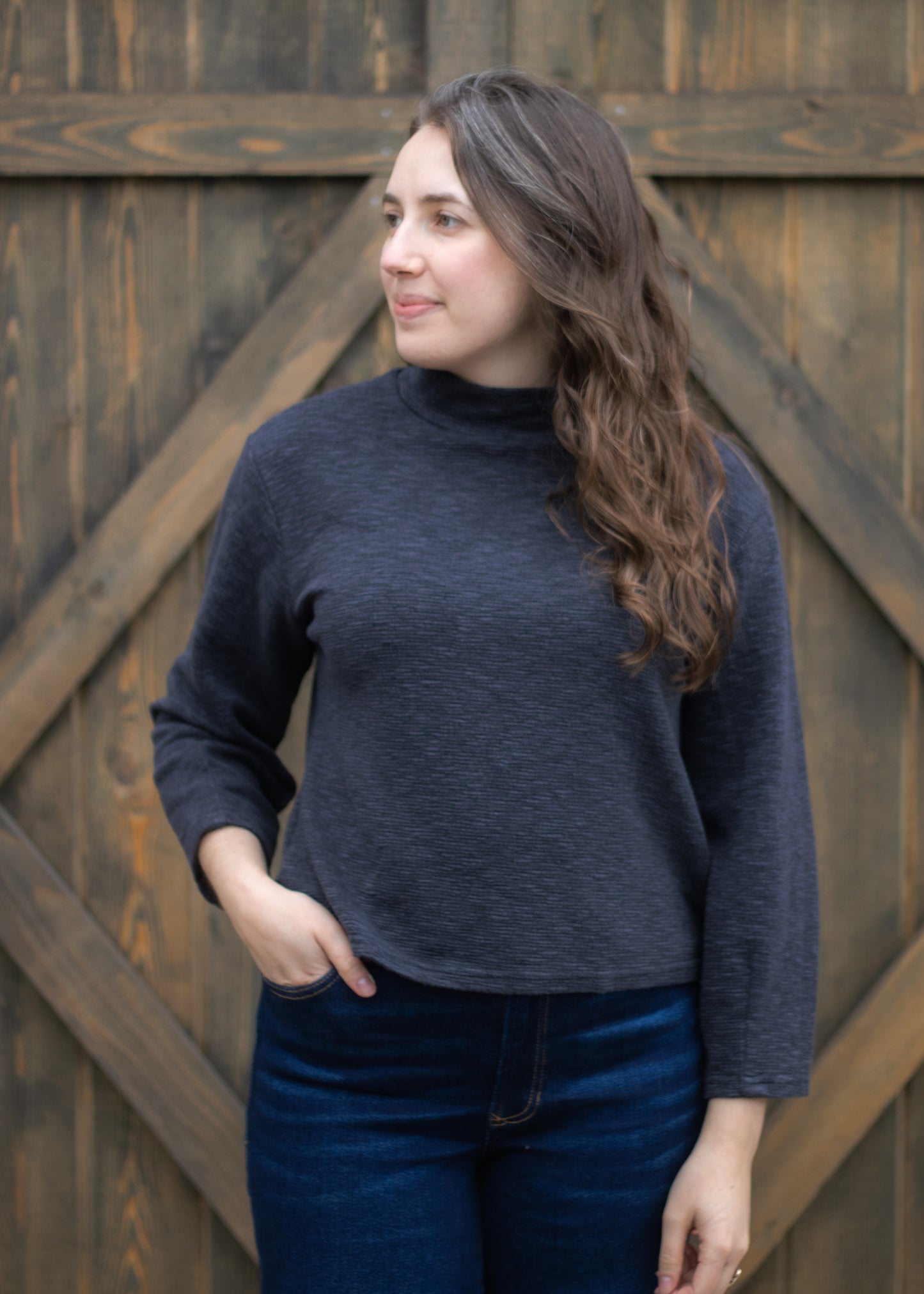 Crimped Mock Neck Top in Iron | Cut•Loose