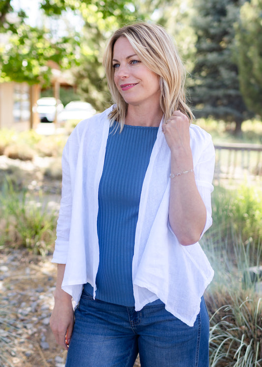 Crop Linen Jacket in White