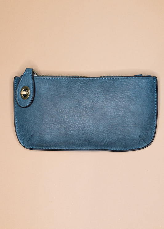 Mini Crossbody Wristlet Clutch in Washed Denim