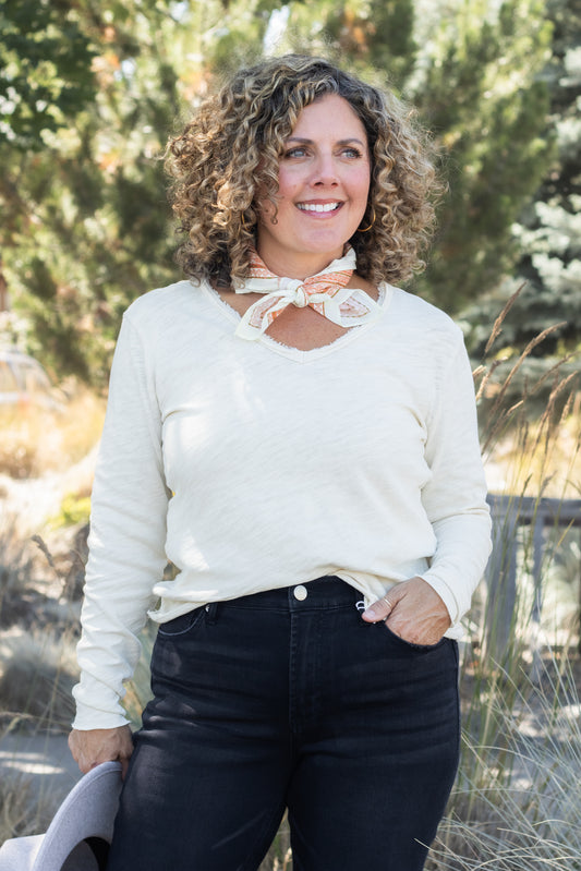 Vanya V-Neck Long Sleeve in Whitecap | Dear John