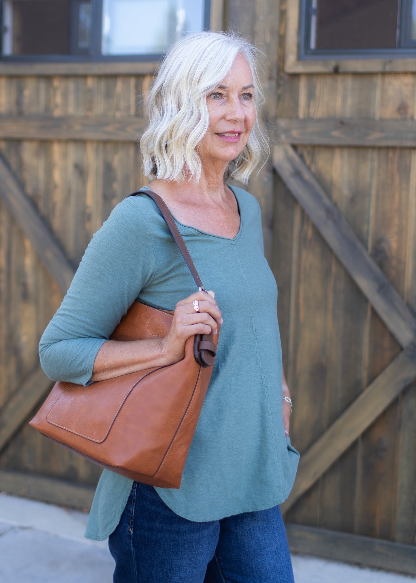 3/4 Sleeve V-Neck Top in Succulent | Cut•Loose