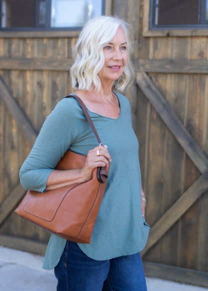 3/4 Sleeve V-Neck Top in Succulent | Cut•Loose