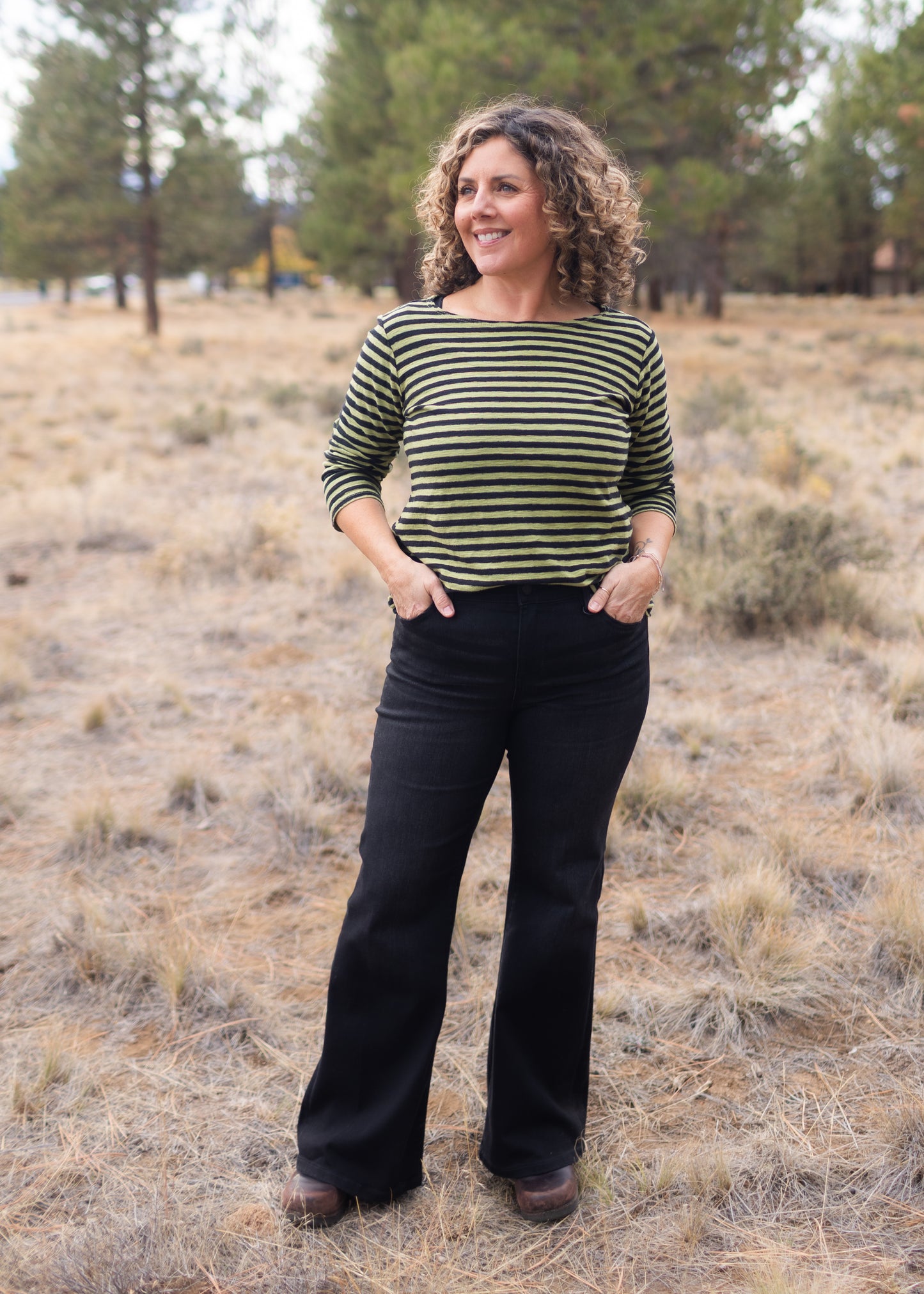 3/4 Sleeve Stripe Boatneck in Frog | Cut•Loose