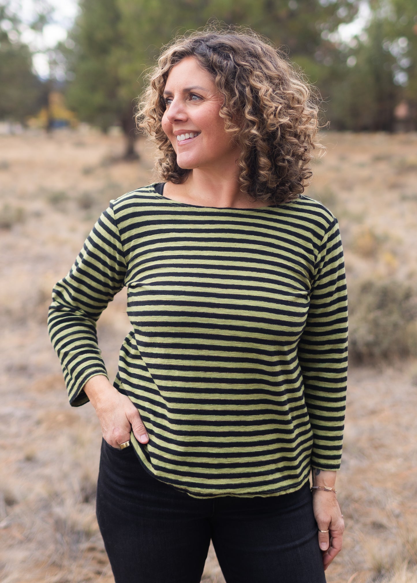 3/4 Sleeve Stripe Boatneck in Frog | Cut•Loose