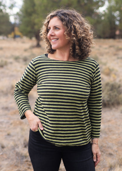 3/4 Sleeve Stripe Boatneck in Frog | Cut•Loose