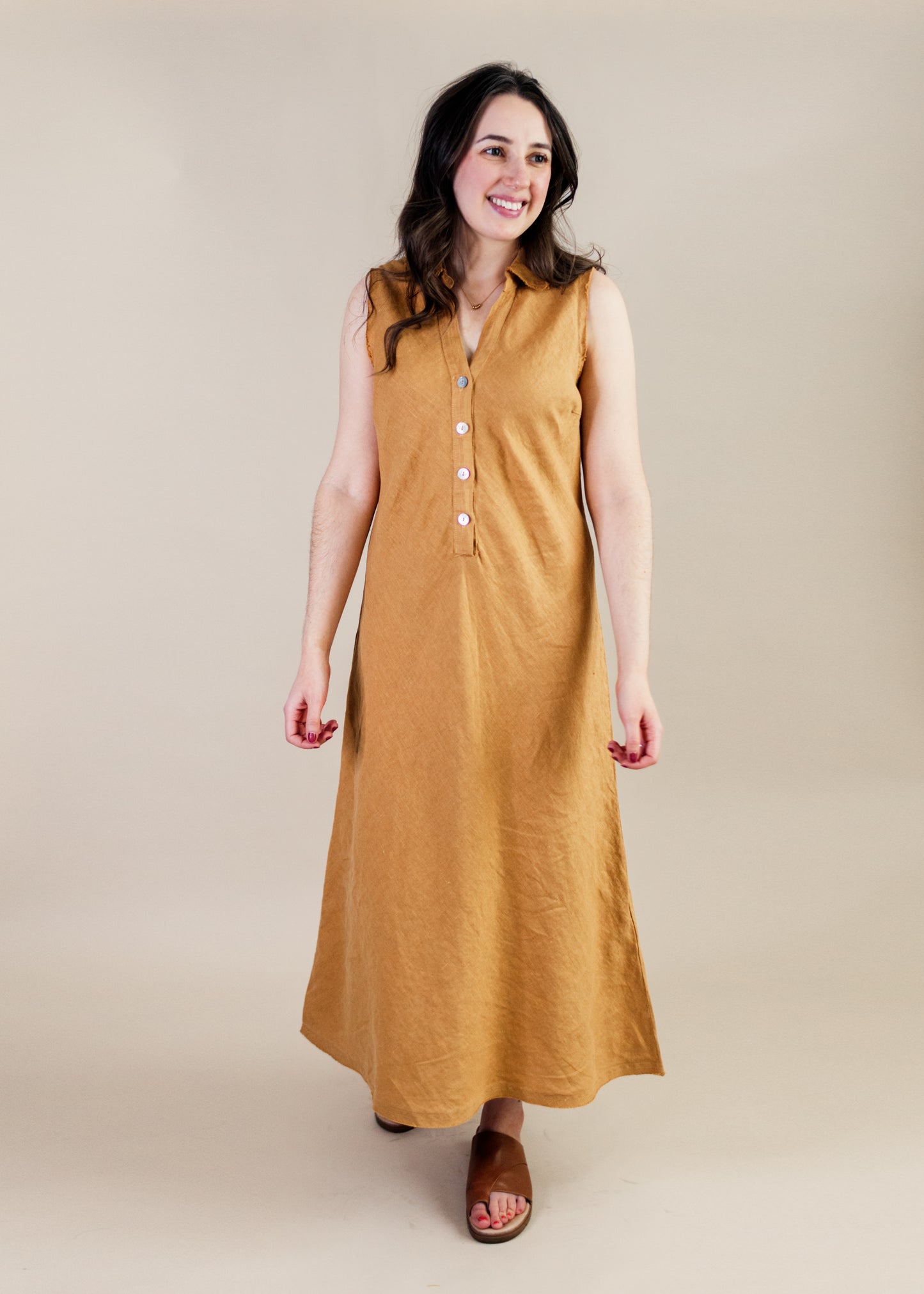 Linen Bias Placket Dress in Manuka | Cut•Loose