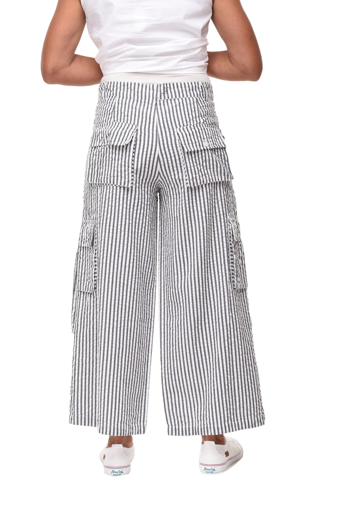 Calista Pant in Gray Seersucker Stripe | Tulip