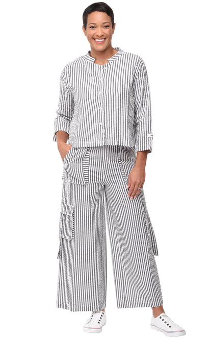 Calista Pant in Gray Seersucker Stripe | Tulip