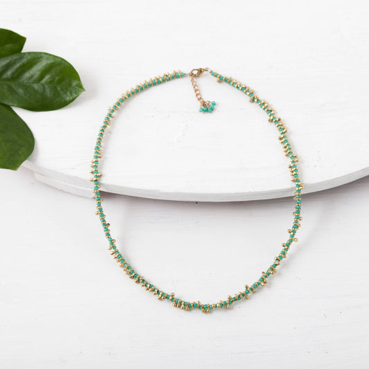 Turquoise Beaded Brass Necklace