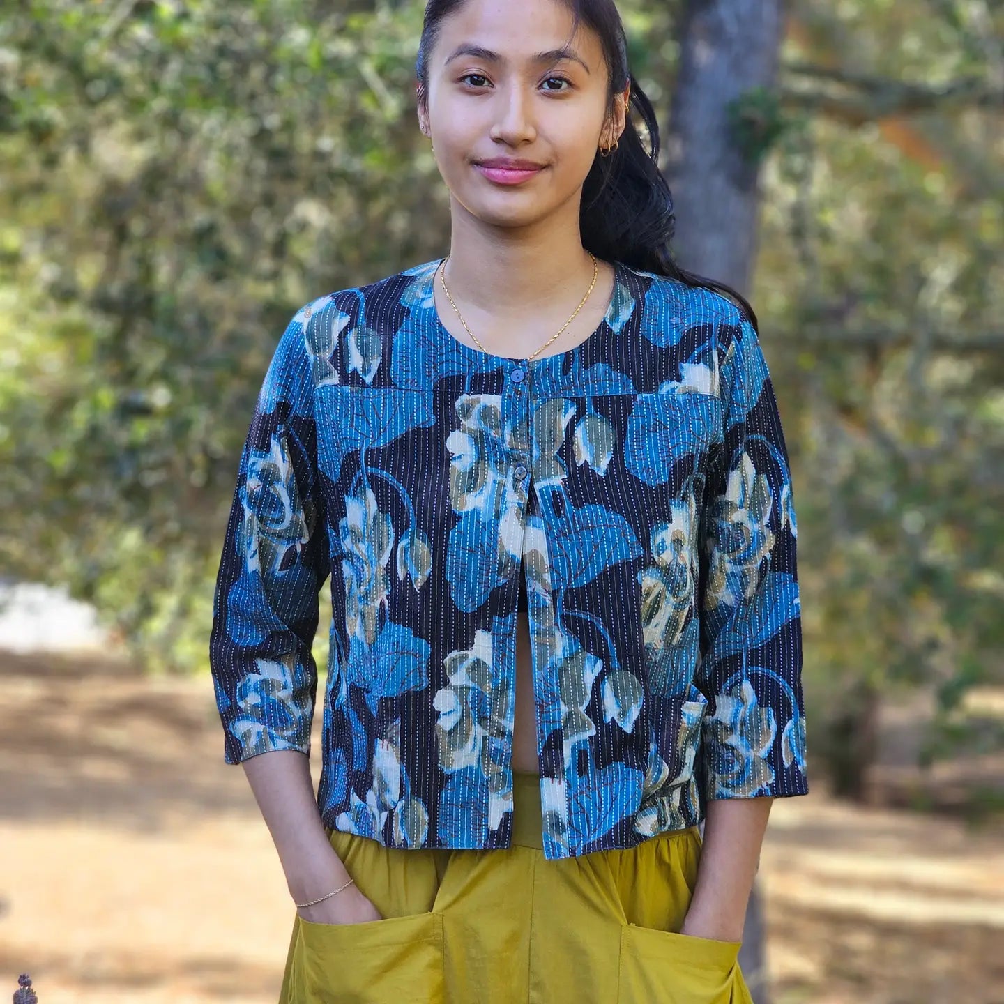 Reversible Anu Jacket in Indigo Floral | Yaza