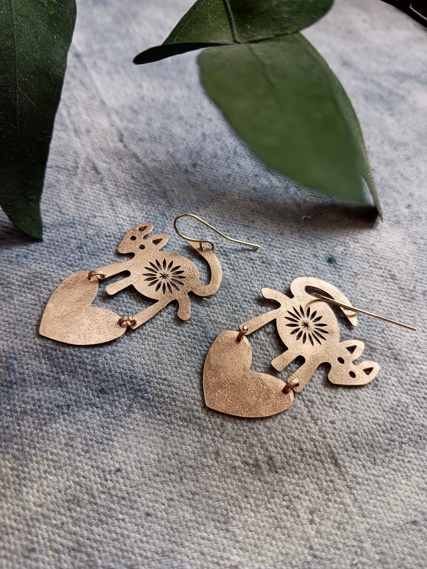 Brass Fox Heart Earrings