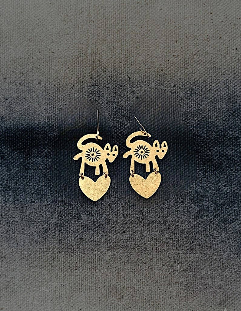 Brass Fox Heart Earrings