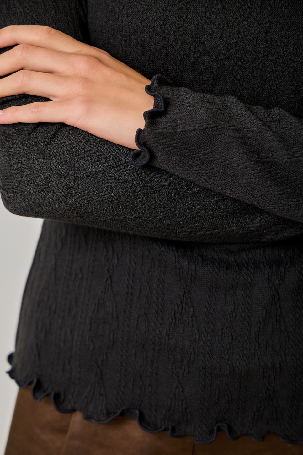 Cable Knit Mock Neck in Black