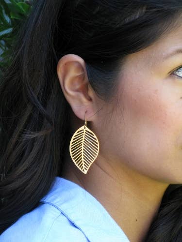 Gold Open Leaf Earrings