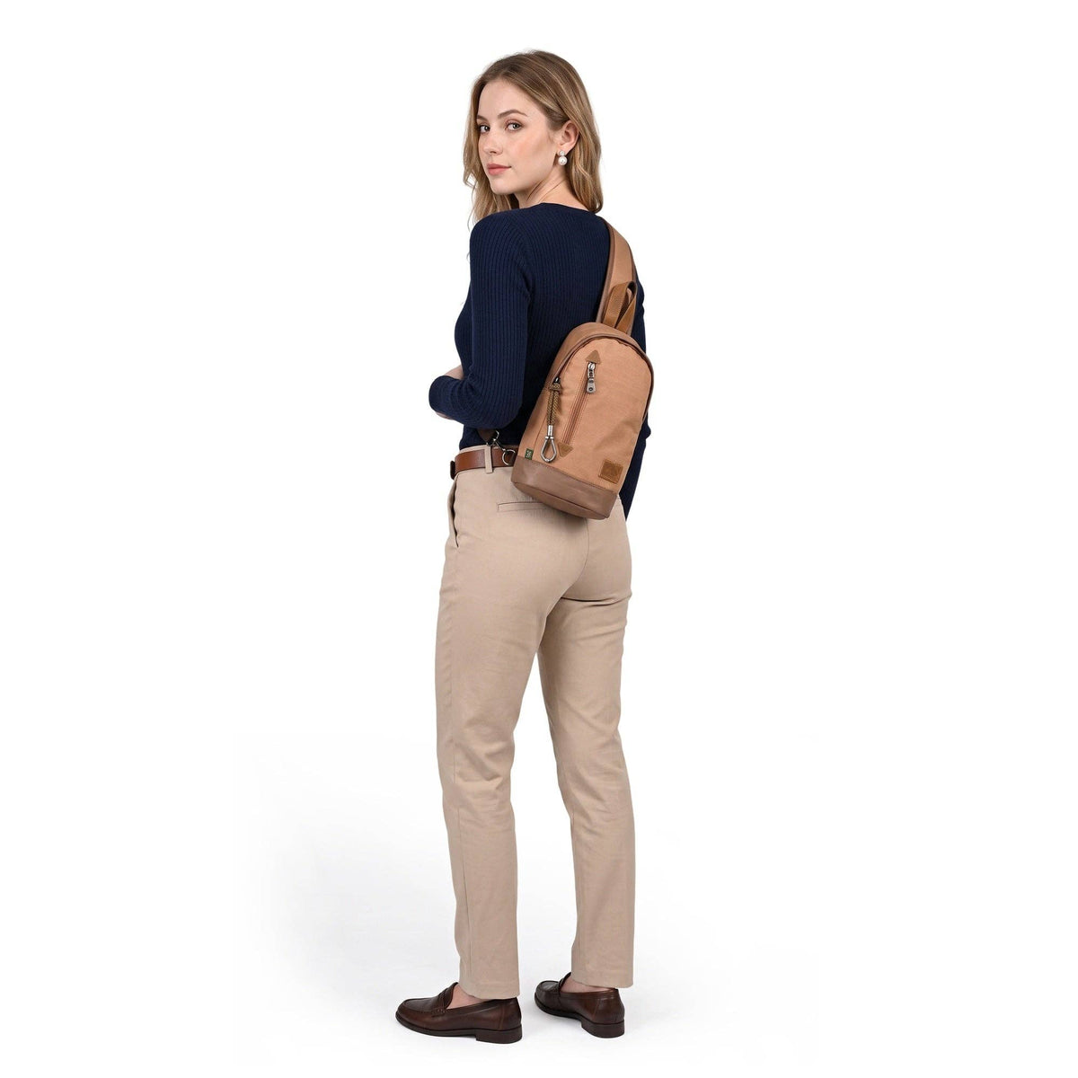 Coated Canvas Sling Bag in Army Green