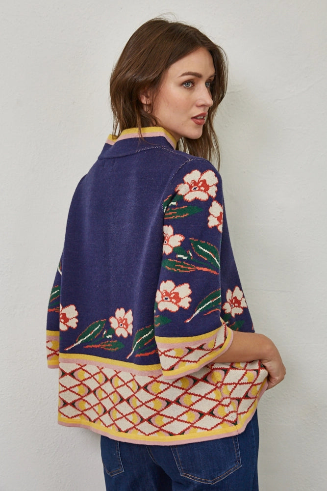 Jacquard Knit Mock Neck Sweater in Navy