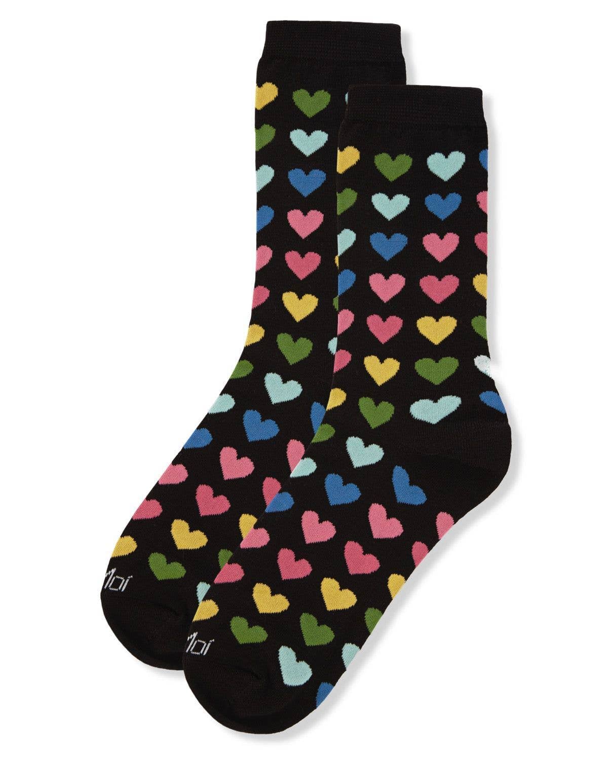 Multicolored Hearts Bamboo Crew Socks