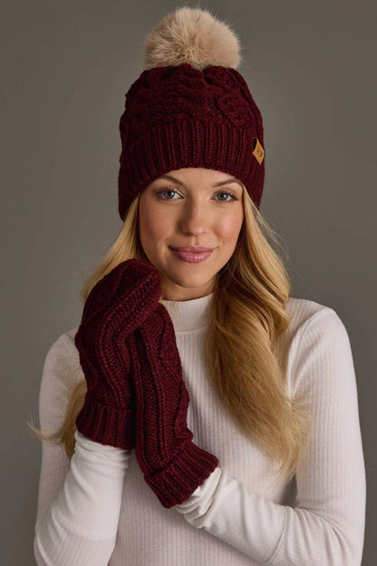 Burgundy Cable Knit Pom Hat