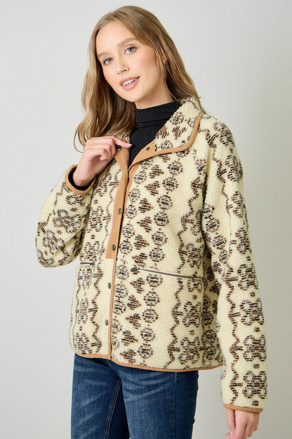 Printed Fleece Jacket in Cappuccino
