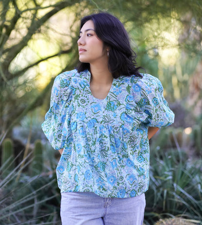 Anjou Cotton One Size Top in Turquoise