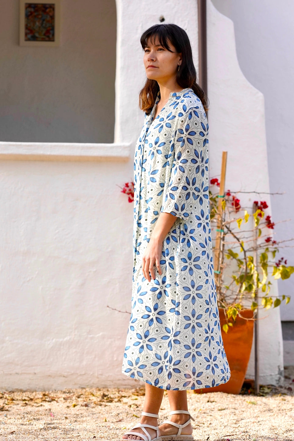 Heather Cotton Dress in Blue Floral