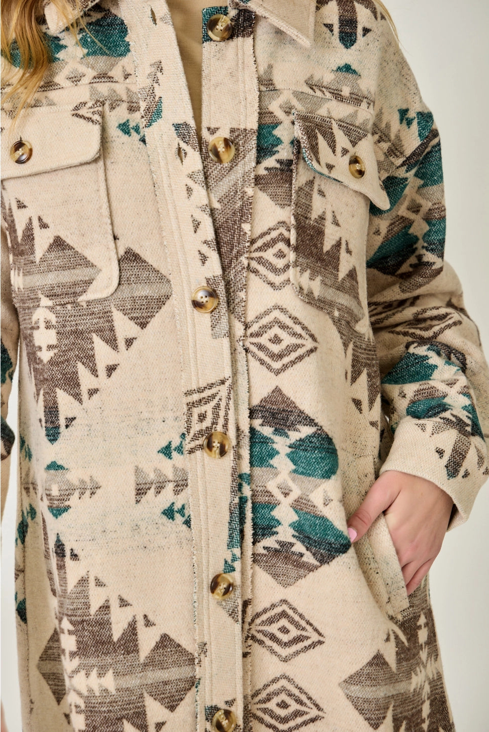 Long Printed Jacket in Oat