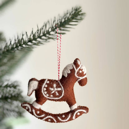 Felt Gingerbread Rocking Horse Ornament