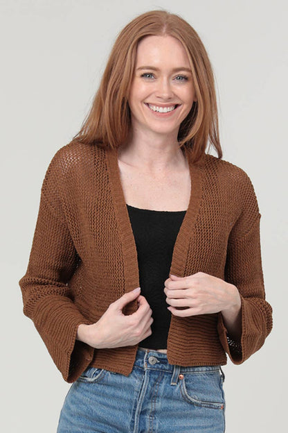 Lightweight Open Knit Cardigan in Brown