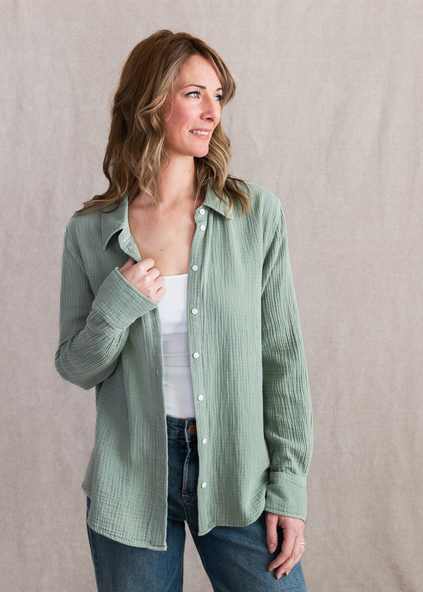 Gaia Gauze Shirt in Green | Dear John