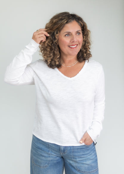 Vanya V-Neck Long Sleeve in White | Dear John