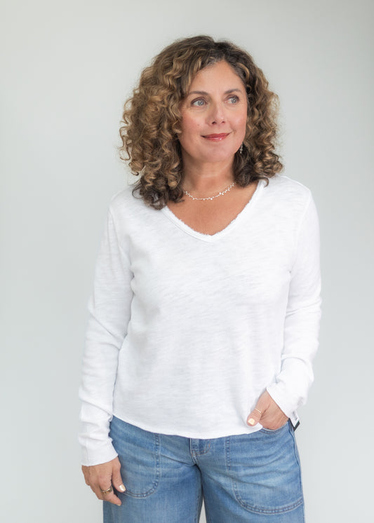 Vanya V-Neck Long Sleeve in White | Dear John