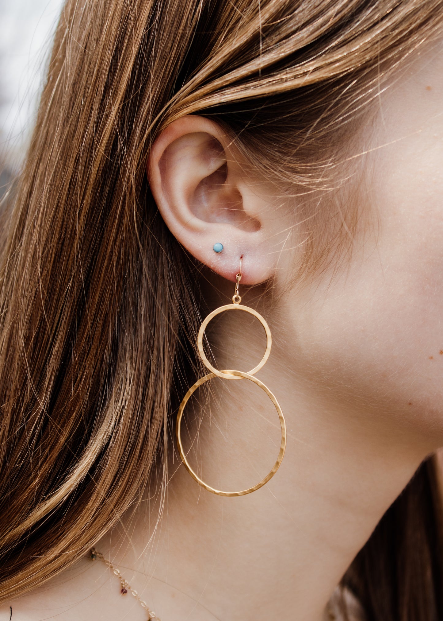 Gold Hammered Circle Earrings