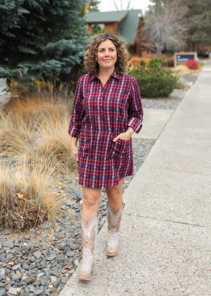 Plaid Shirt Dress in Red