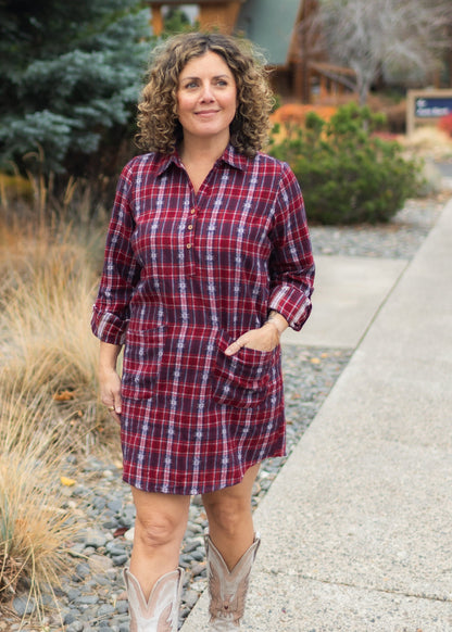 Plaid Shirt Dress in Red