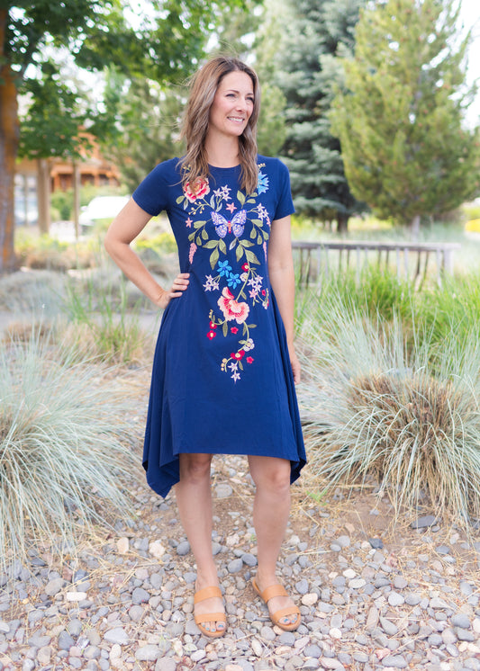 Handkerchief Knit Dress in Blue Night | Johnny Was