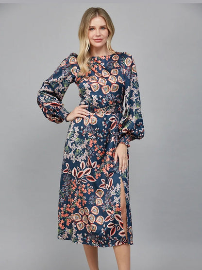 Balloon Sleeve Midi Dress in Peacock