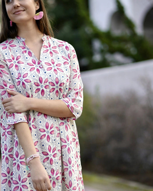 Heather Cotton Dress in Pink Floral