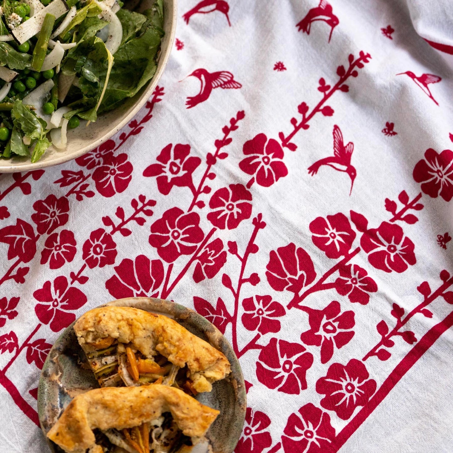 Raspberry Hummingbirds Flour Sack Tea Towel