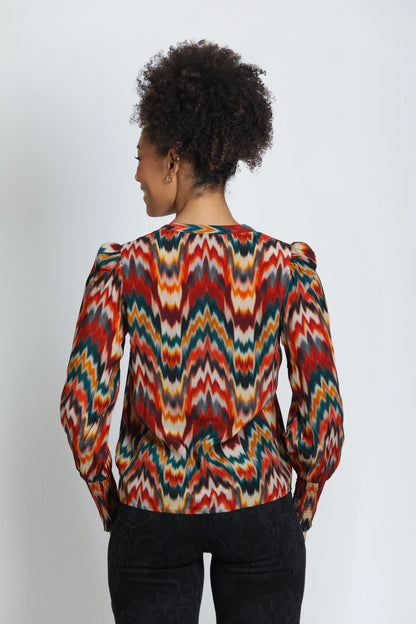 Split Neck Blouse in Multi Zig Zag Print | APNY