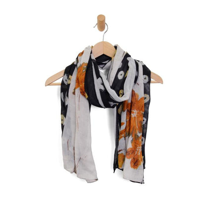 Polka Dot Floral Scarf in Black