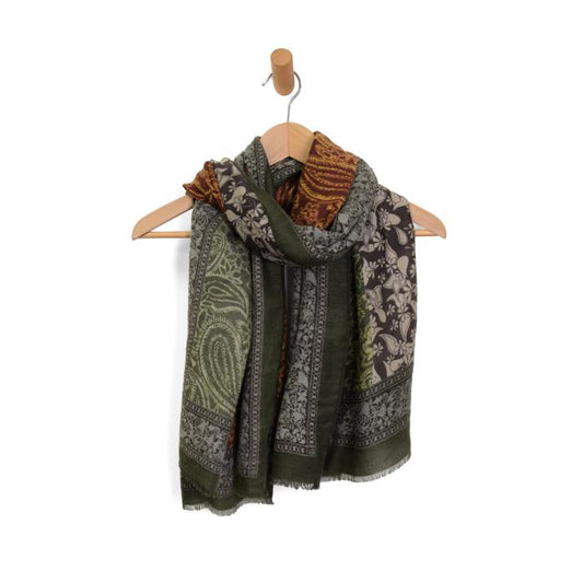 Paisley Flowers Scarf in Olive