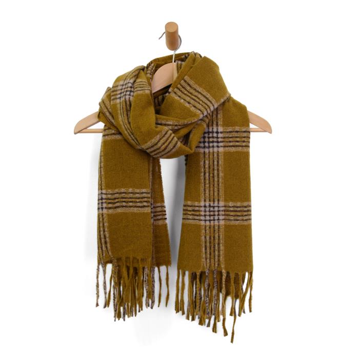 Soft Plaid Fringe Scarf in Mustard