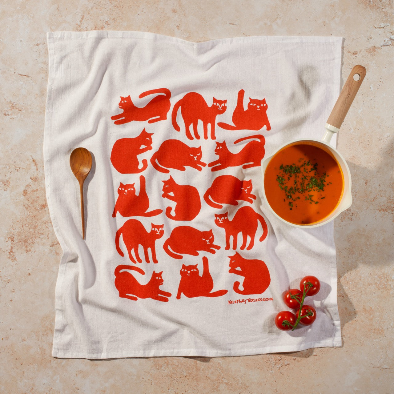 Burnt Orange Cats Flour Sack Tea Towel