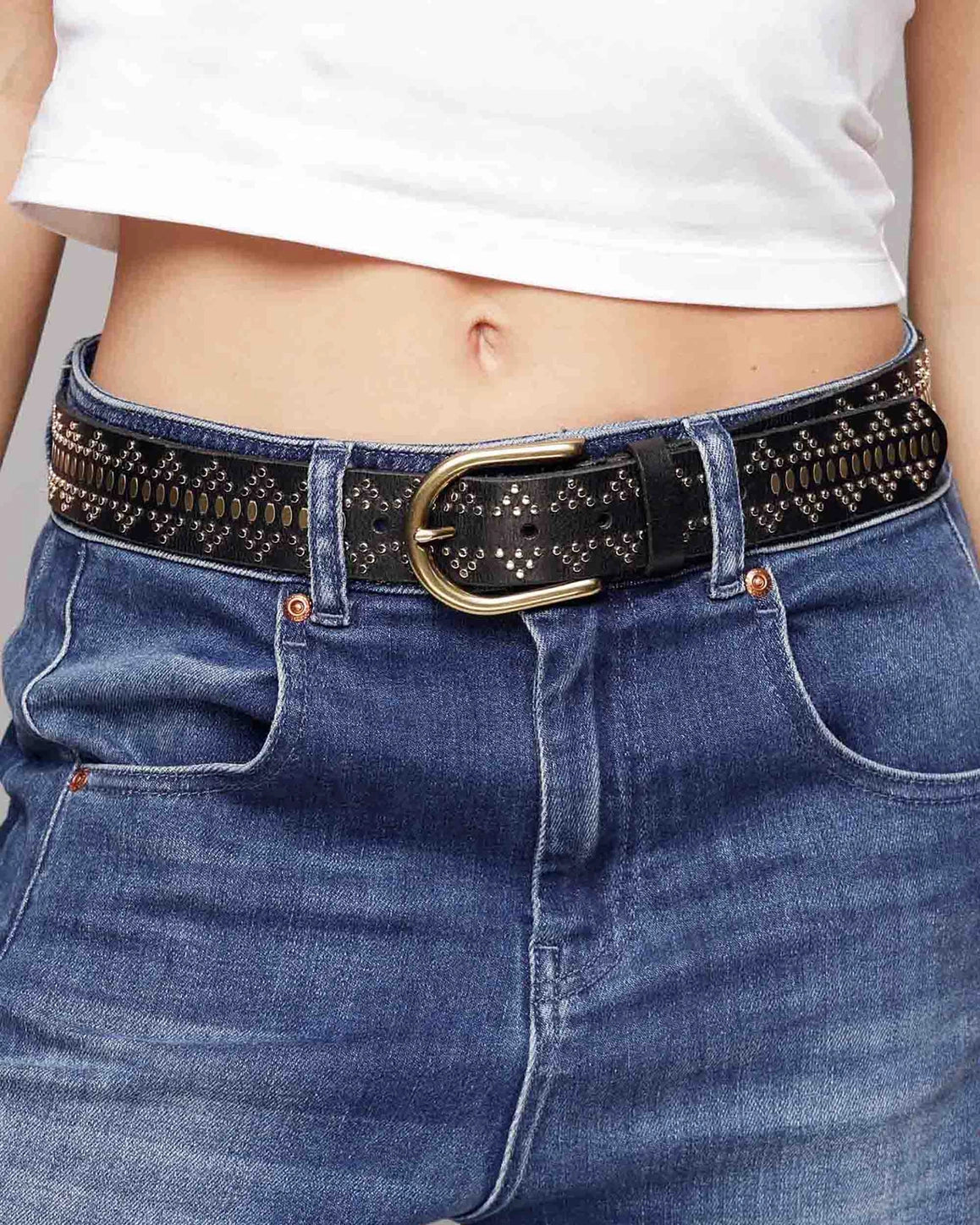 Elora Studded Leather Belt in Black