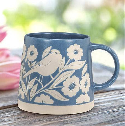 Blue Birds & Leave Wide Base Mug