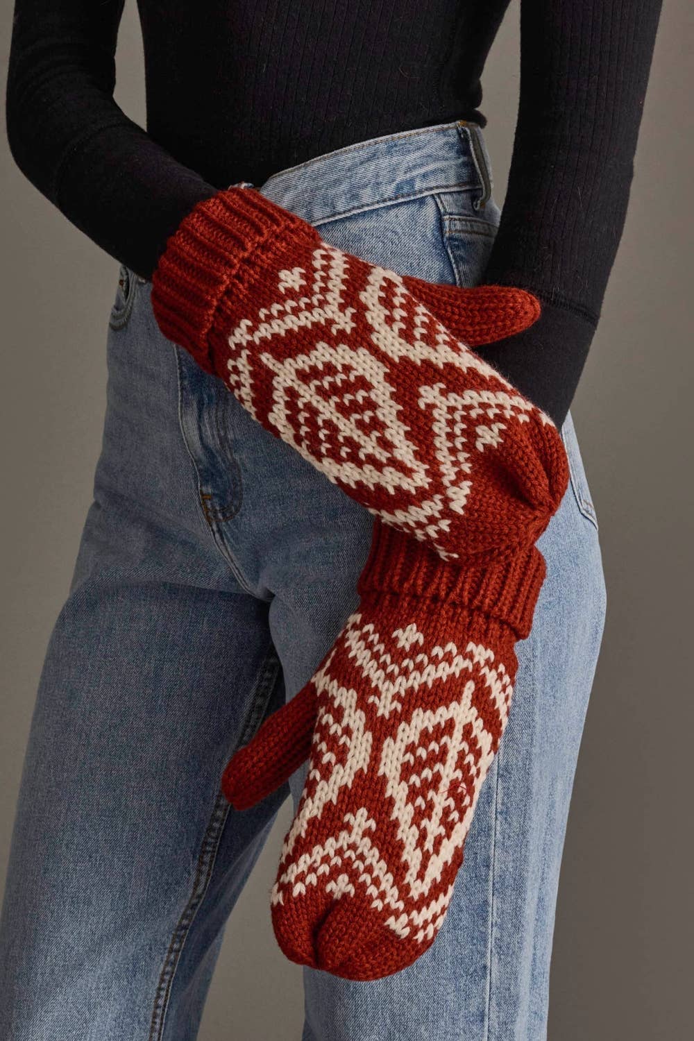 Rust & Beige Patterned Mittens