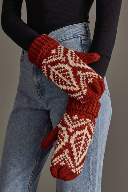 Rust & Beige Patterned Mittens